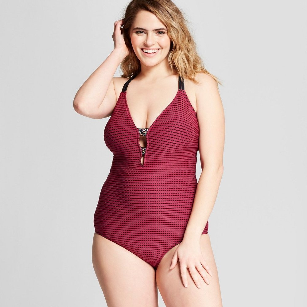 Costa Del Sol Plus Size Striped Crochet One Piece Bathing Suit